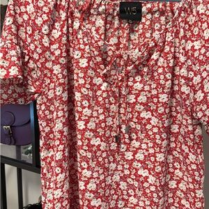 W5 Vibrant Red and White Floral Top